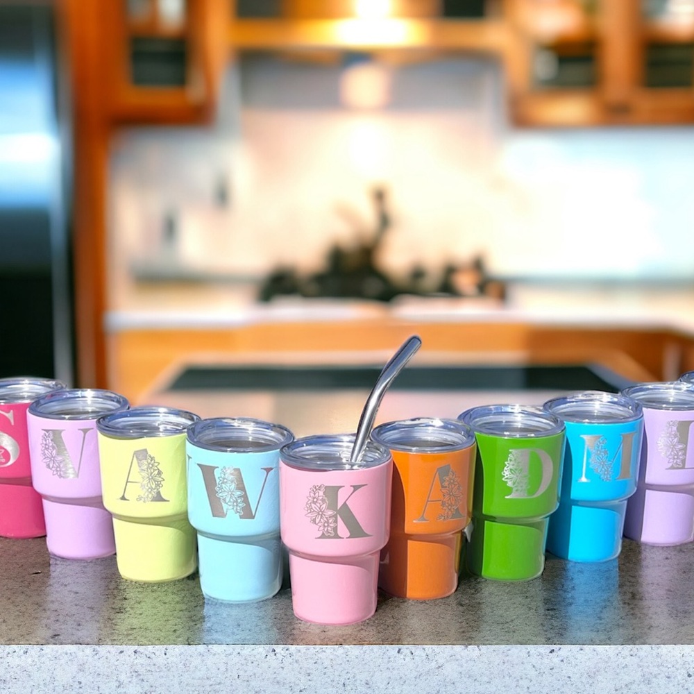 Personalized Floral Letter 2oz Mini Shot Glass Tumbler